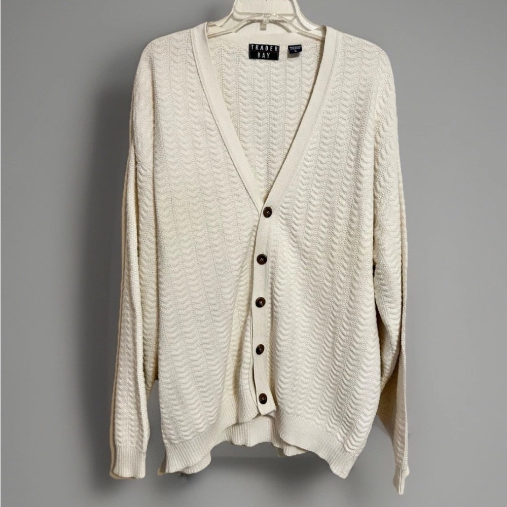 Vtg 90s Cotton Cardigan Sweater Grandpa Fisherman